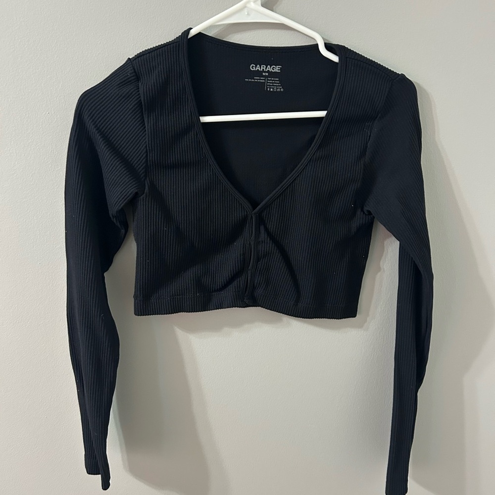 Garage Black Ribbed Long Sleeve Top
